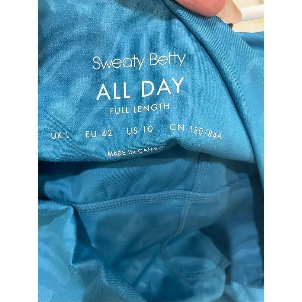 SWEATY BETTY All Day High Waist Emboss Leggings Blue Tiger size 10/large